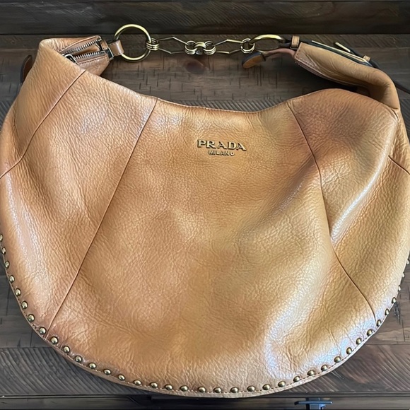 ✨🤎🤎✨PRADA Vintage Tan Leather Hobo Handbag ✨PURCHASE ONLY✨ - Picture 12 of 16